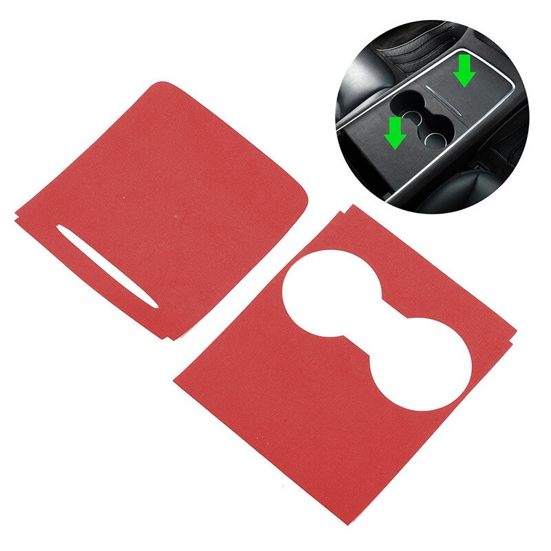 Daim En Cuir Intérieur De Voiture Center Support De Verre Console Panneau ABS COUVERTURE Garniture Pour Tesla Modèle 3 ans Boîte DE RANGEMENT Panneau: Rouge