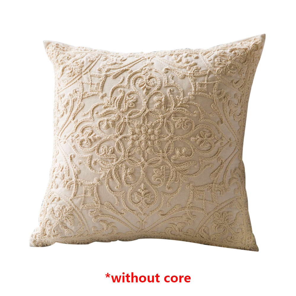 Funda de almohada de estilo bohemio, cubierta de cojín bordada de hilo de cuerda de color Beige europeo, decoración del hogar de lino y algodón, funda de almohada étnica de 50x50cm: A