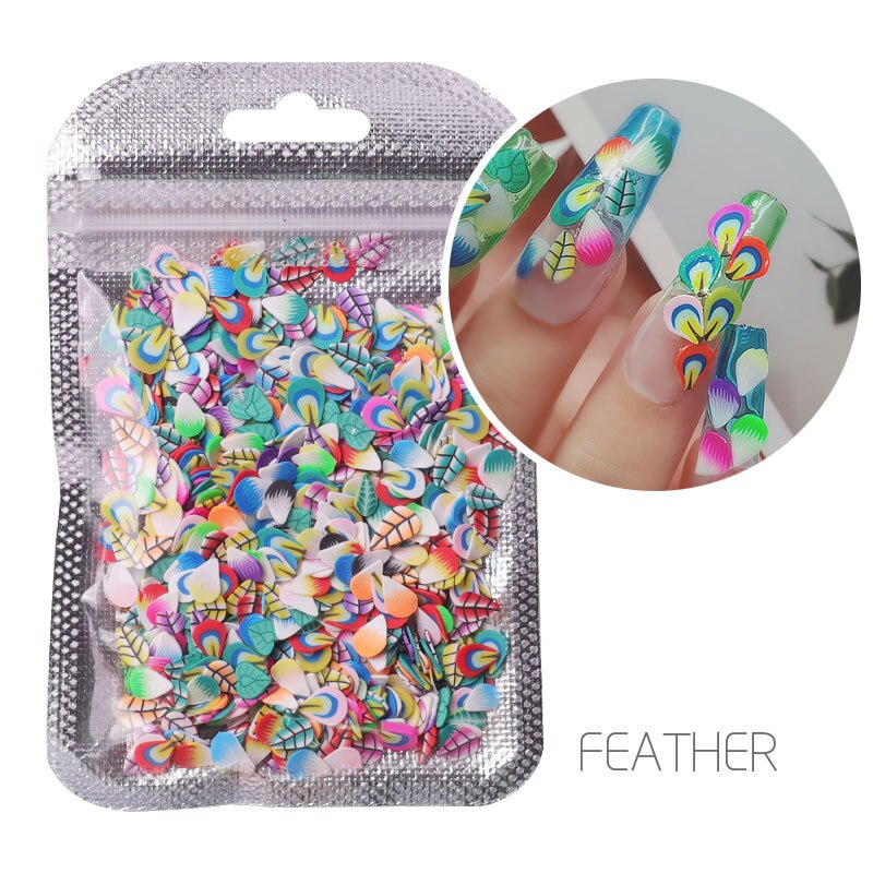 3d nail art decoraties schattige bloemen fruit klei plak nail art decoratie kleurrijke nail glitter pailletten nail art decoraties: Veerkracht
