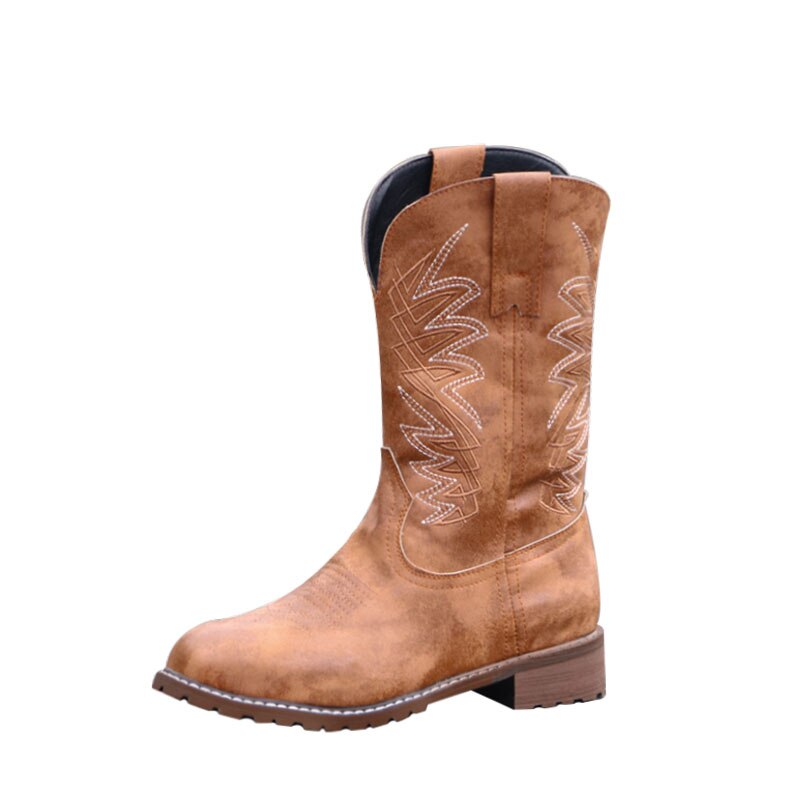 Bottes Western Vintage pour femmes, chaussures brodées à bout rond et talons épais, bottes de Cowboy marron, automne: 38