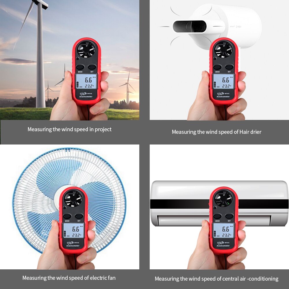 Anemometers Handheld Wind Speed Meter Portable Wind Gauges Air Flow Thermometer with LCD Backlight for Windsurfing Kiteflying