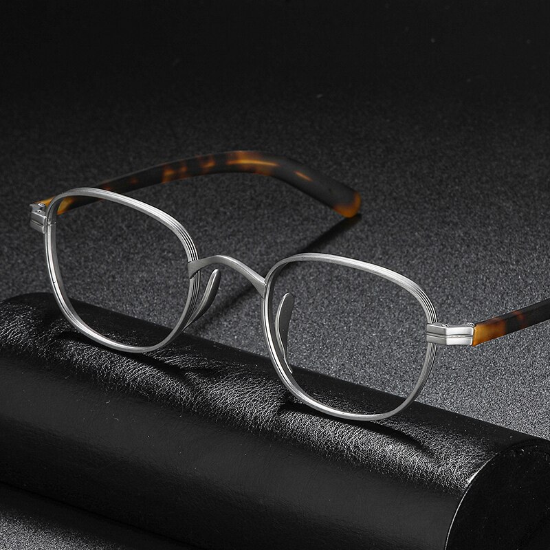 Jahrgang Titan Brillen Rahmen Männer Luxus Acetat retro Platz Rezept Optische Gläser Rahmen Frauen Myopie Brillen: matt Silber-