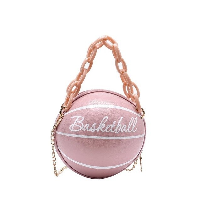 Novo design de basquete forma saco de mão moda feminina correntes bolsa carta bolsa de ombro feminino mini crossbody sacos circular: Rosa