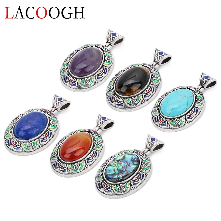 Natural Red Agates Opal Stone 32x40mm Pendants Necklace Jewelry Silver Plated Charm Crystal Boho Ethnic Egg DIY Jewelry Findings