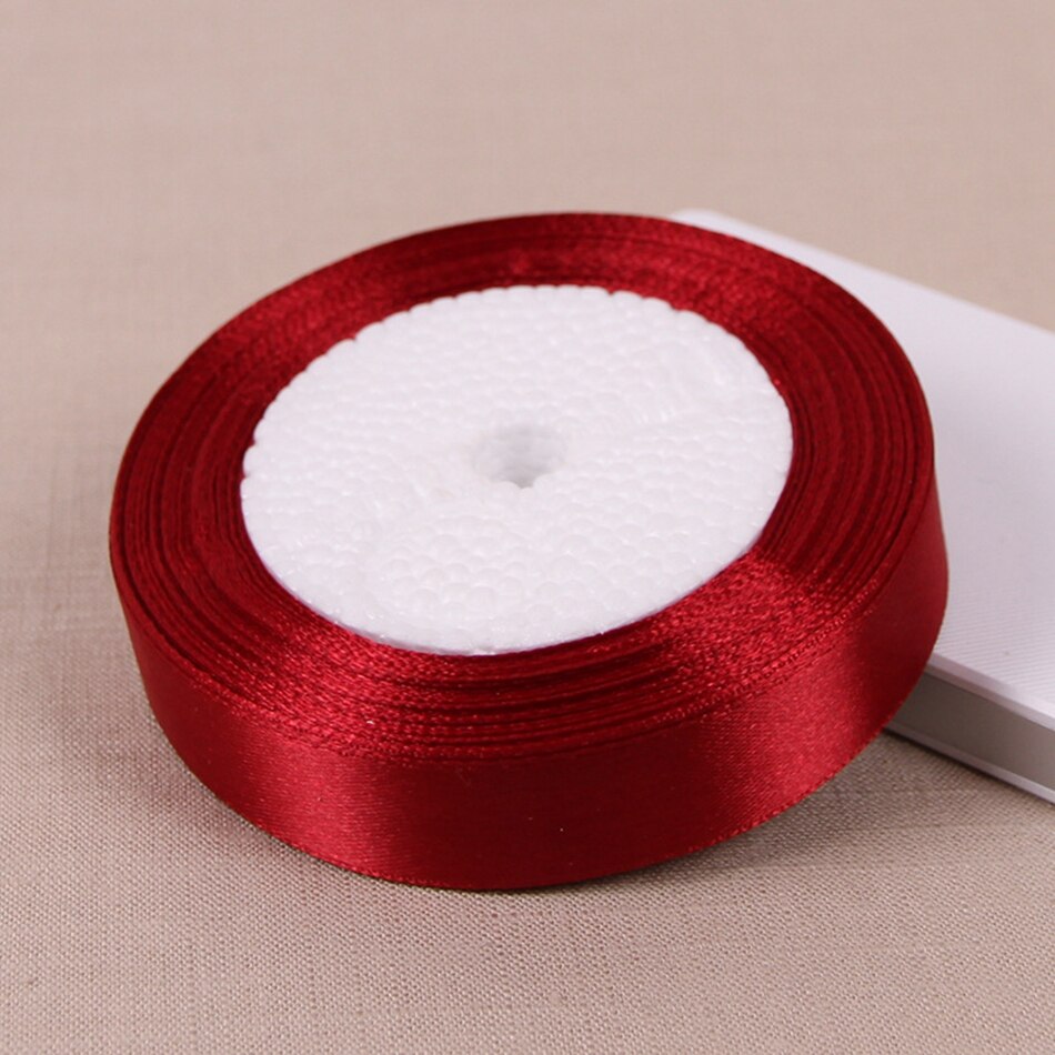 25Yards/Roll Wijn Rode Satijnen Lint Tape Voor Naaien Kleding Diy Cadeau Lint Boog Ambachten Christmas Party Wedding decoratie Lint