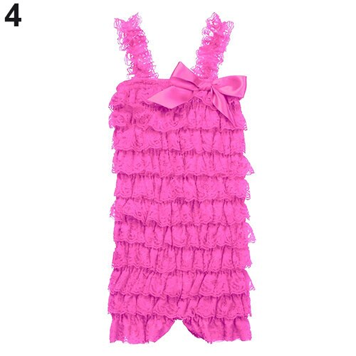 Girls' Lovely Cutie Bowknot Lace Ruffle Petti Toddler Baby Sling Romper Climb Jumpsuit: Hot Pink L
