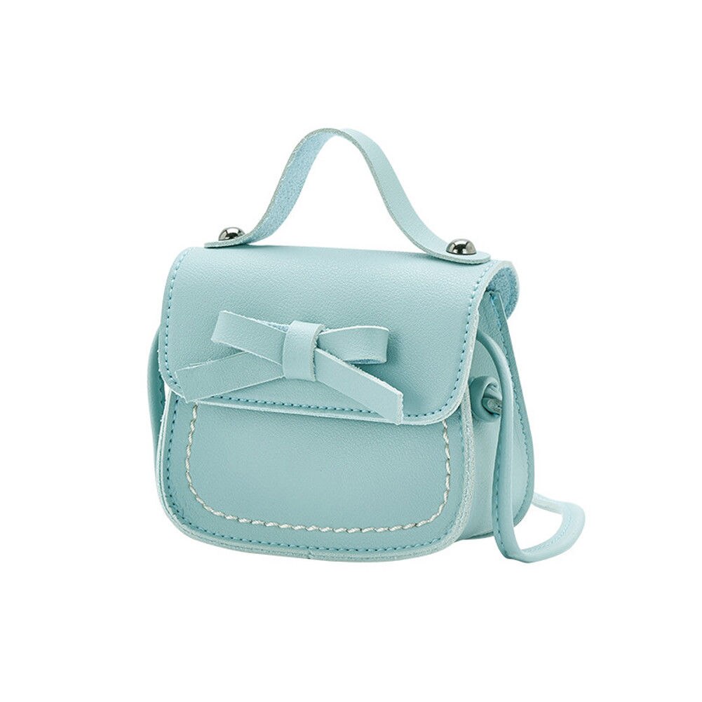 Leuke baby kind meisje messenger bag mode prinses effen kleur boog schoudertas handtas: Pale blue