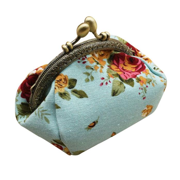 Coin Purses Retro Vintage Flower Key Cards Mini Purse Pouch Bag Small Retro Vintage Owl Clutch Change Purse Pouch Wallet 6.10: blue