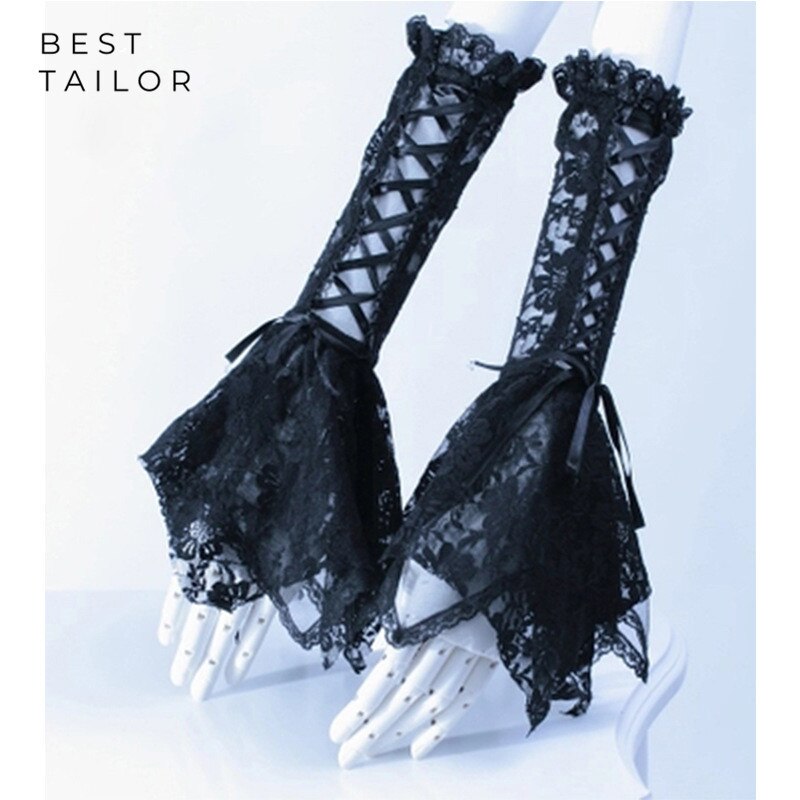 Black White Lace Wedding Gloves Steampunk Lolita Accessoire Retro Mariage Agaric Horn Gotic Cuffs Gant Femme Bridal Accessories
