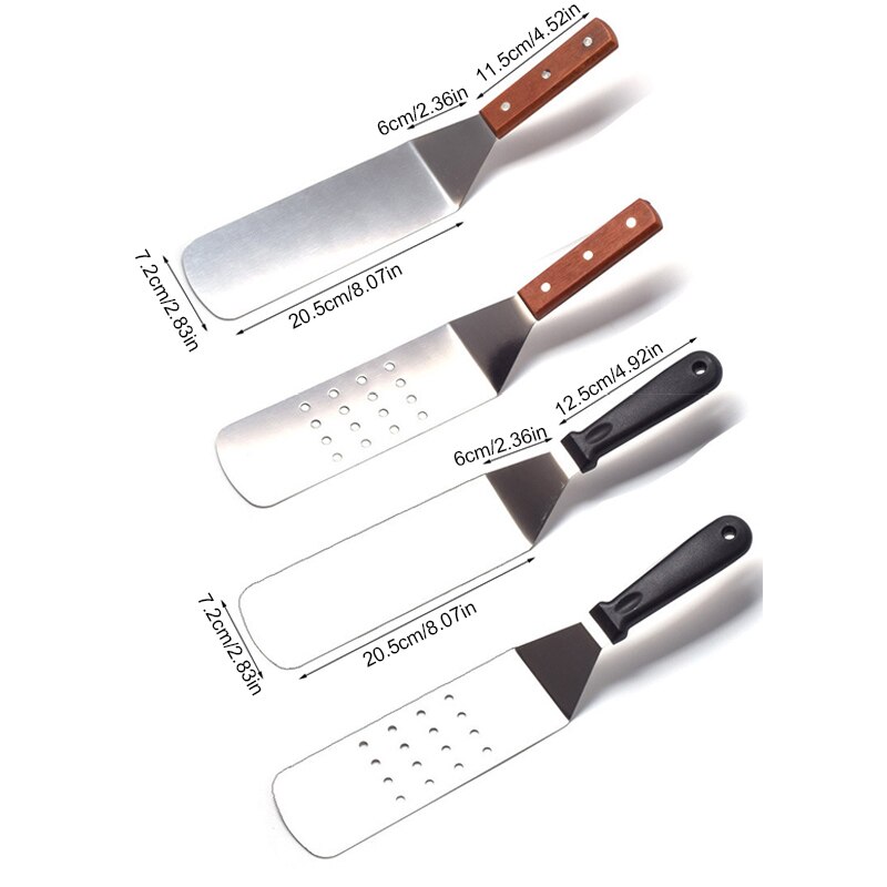 Espátula de acero inoxidable para parrilla, pala para carne, mango de madera, espátula para freír carne, herramienta de cocina, accesorios de cocina