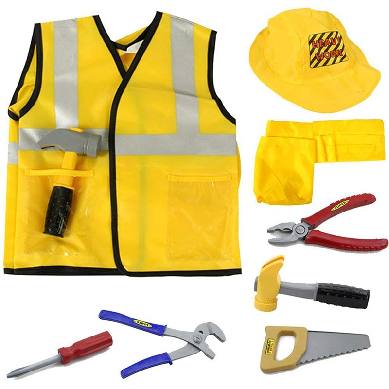 Construction Worker Costume Role Play House Kit Set Engineering Dress Up Educational Toy Kids Boys Girls baby learning toys