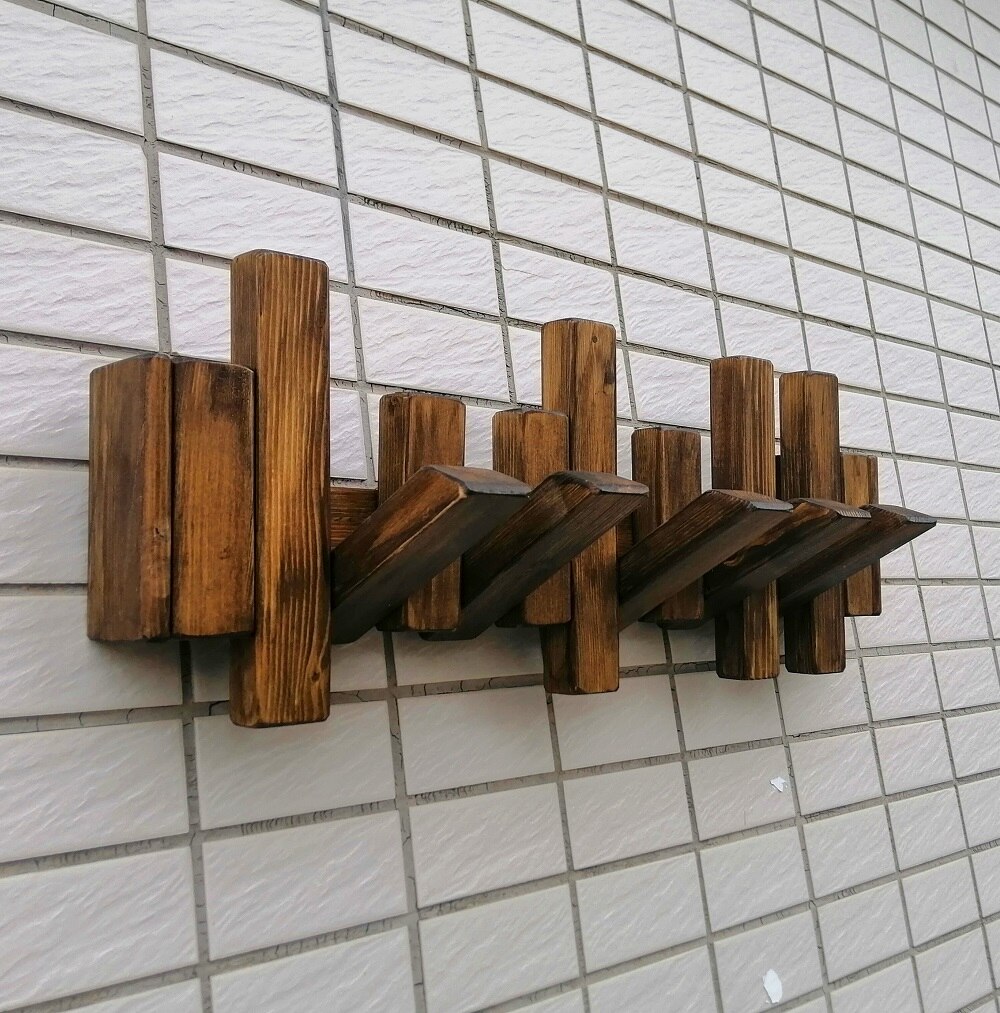 Wooden Wall Hook Coat Rack Wall Hanging Rack Solid Wood Storage Rack Rustic Wood Hanger Housewarming: brown color / 18x30cm (3 hooks)