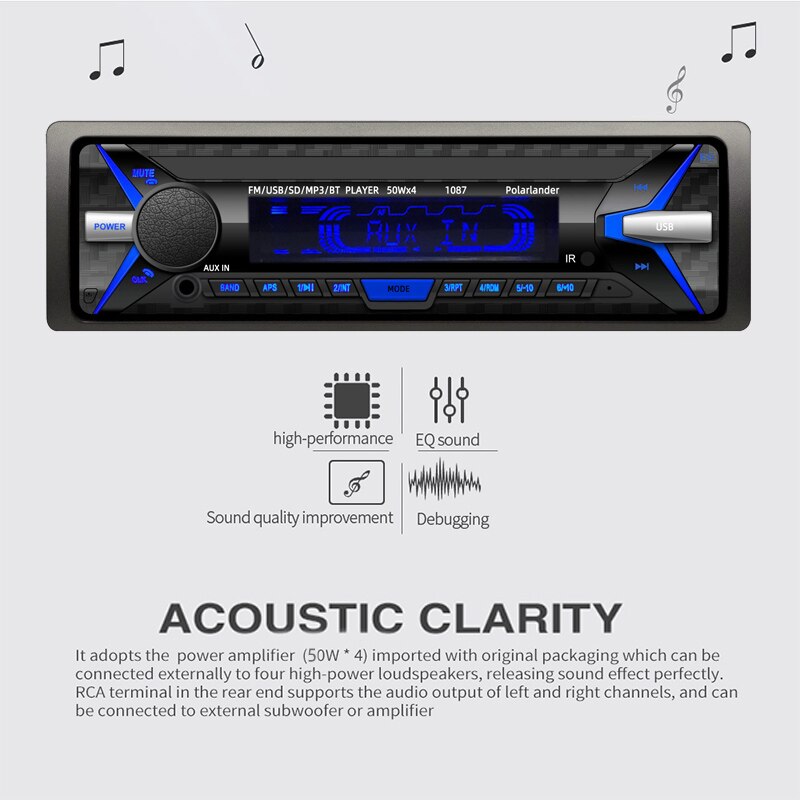 Car Radio Player Audio Stereo Music Player Car Kit In-Dash FM Stereo RDS Audio 1 din AUX/SD/USB MP3 Player Removable Front Panel