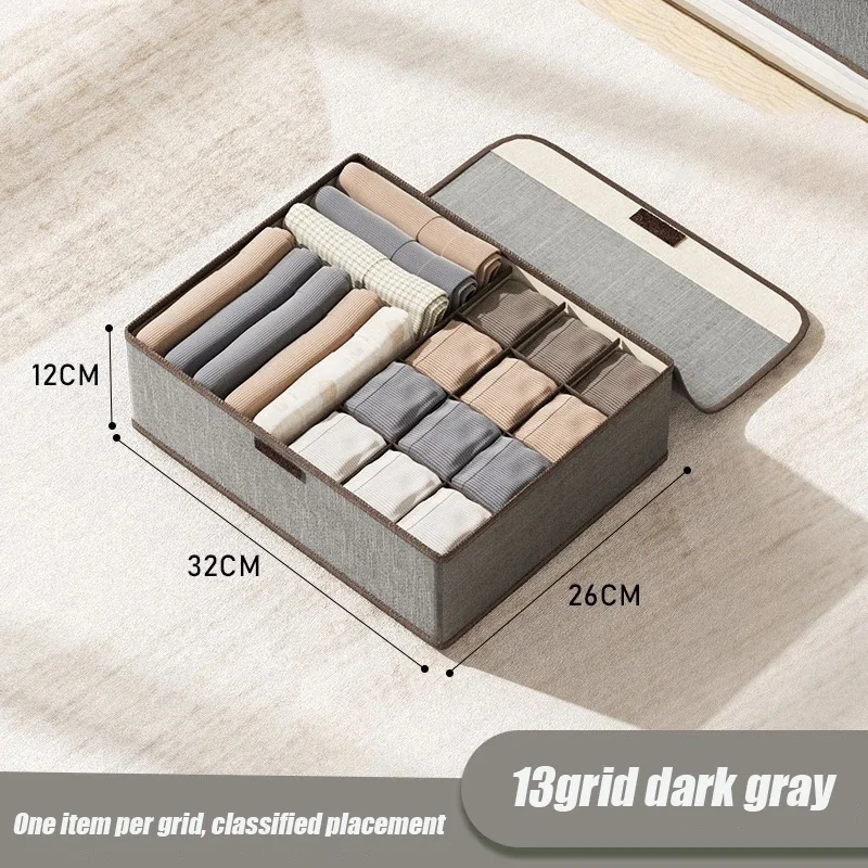 Caja organizadora de almacenamiento de ropa interior, compartimentos de almacenamiento de tela, organizador de guardarropa, caja de almacenamiento tipo cajonera plegable para el hogar: Gris claro
