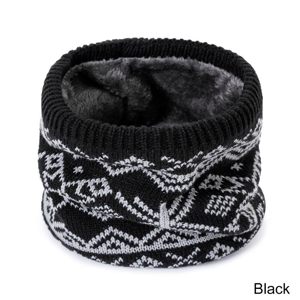 Winter warme sjaal voor vrouwen gebreide halsdoeken ringen pluche kinderen mannen kraag ring vrouwelijke foulard halsdoek: Zwart