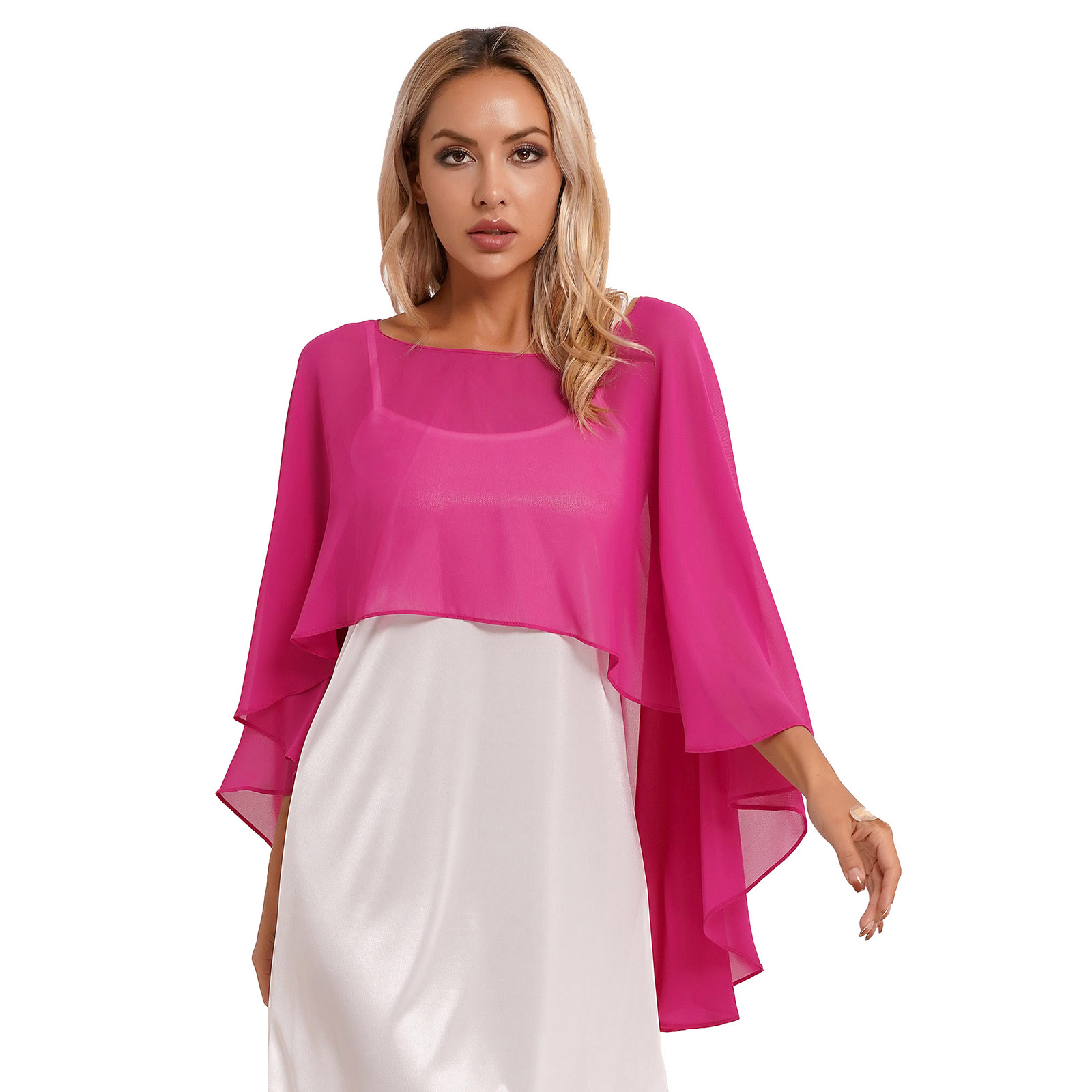 Damer bryllup brudekapper bolero shrug chiffon ensfarget genser langt sjal sjal kveldsfest brudepikekjole cover-up: Elfenben