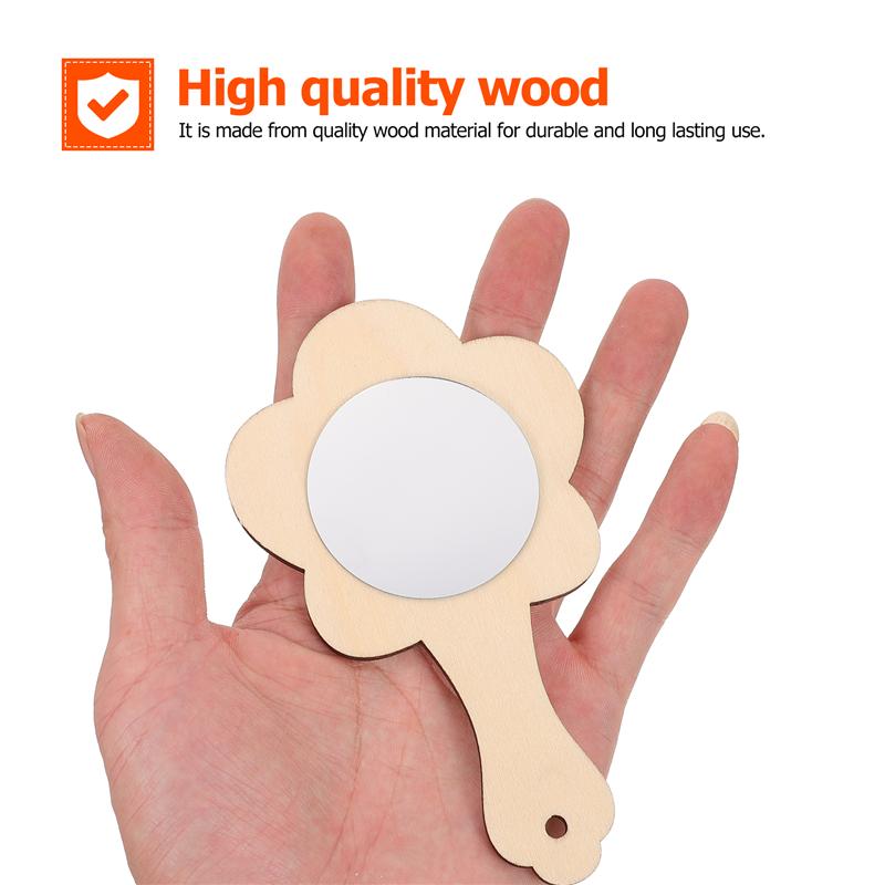 10Pcs DIY Wooden Mirror Unfinished Handheld Mirror Makeup Mirror DIY Materials