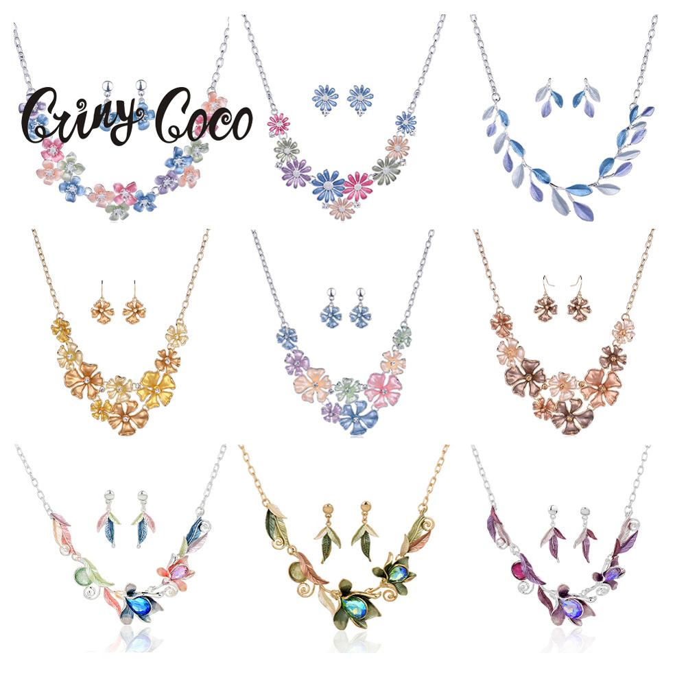 Sprzedaż Cring Coco kwiat magnolii zestawy biżuterii moda rezygnacja wisiorek naszyjniki niebieski emalia naszyjnik łańcuszkowy kolczyki dla kobiet
