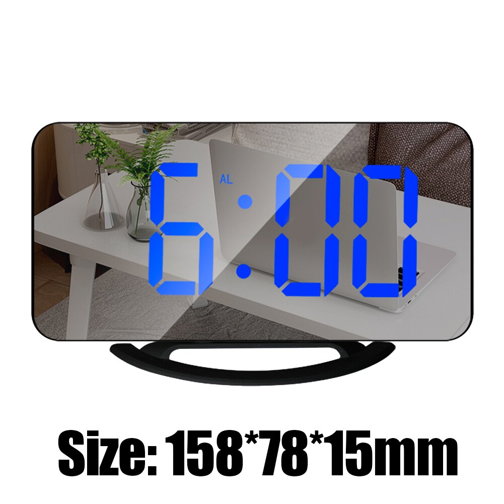 3Levels Multifunctional LED Screen Mirror Digital Display Wake Up Clock Desktop Automatic Photosensitive Electronic Alarm Clock