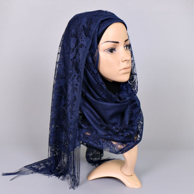 Hollow Out Flower Lace Hijab Sjaal Vrouwen Effen Kleur Vlakte Moslim Hoofd Haar Sjaals Wraps Winter Wit Zwart Rood