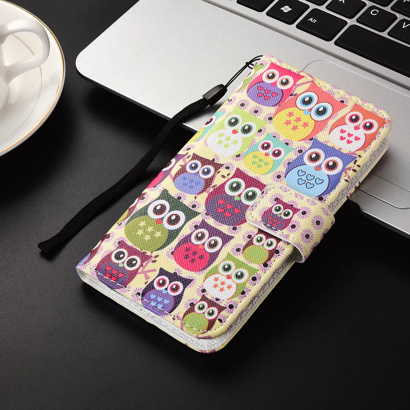 KESIMA para Vertex Impress Luck Funda de cuero PU Cartera de dibujos animados funda de encantadora funda de teléfono móvil: many owls