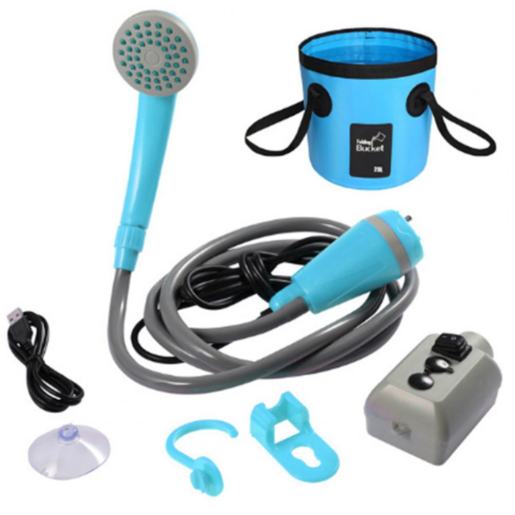 Juego de ducha eléctrico para exteriores, conjunto de ducha portátil recargable por USB, de plástico, ultraligero, gran salida de agua, para acampar: Azul