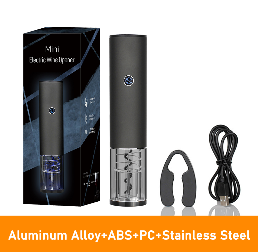 Temperature Humidity Display Rechargeable Electric Wine Bottle Opener Automatic Red Wine Corkscrew With Foil Cutter Box: black