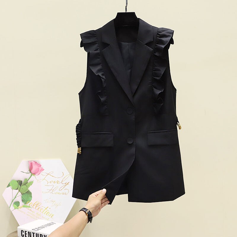 Blazer Long Vintage pour femmes, gilet Chic à bouton unique, costume sans manches, veste d&#39;extérieur, hauts, printemps automne 2022