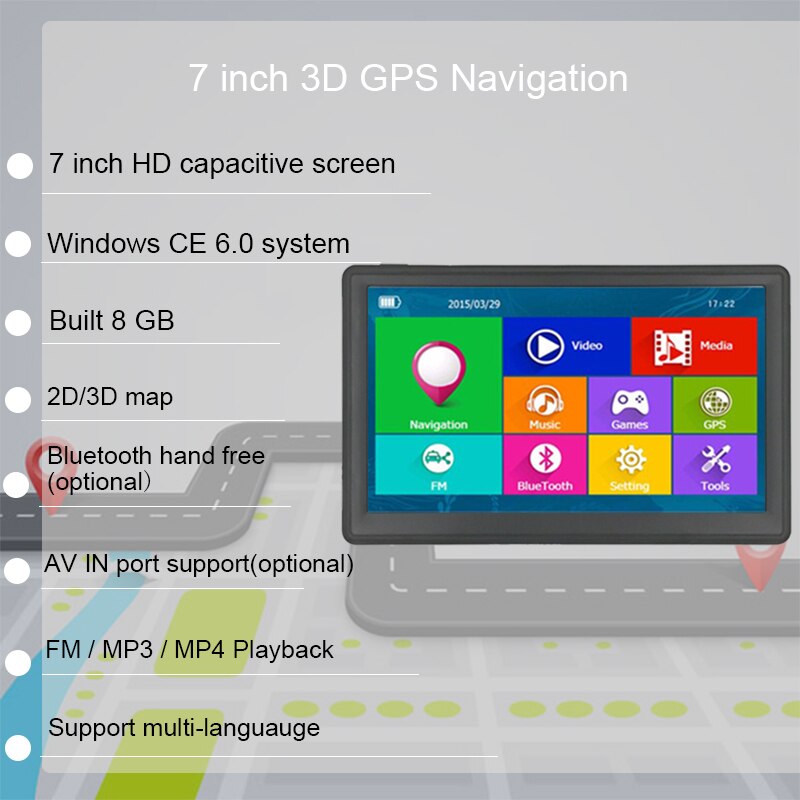 7 inch HD Car GPS Navigation Windows CE Bluetooth AVIN Capacitive screen FM 8GB/256MB Car avan Vehicle Truck GPS Europe Sat nav