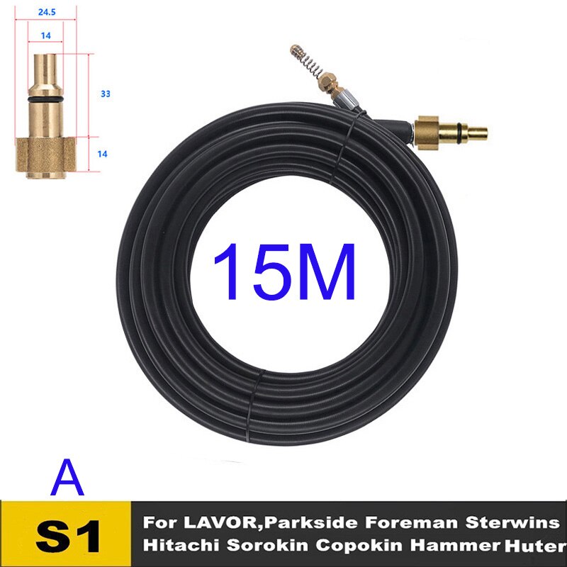 15 mètres d'égout tuyau de vidange tuyau drague nettoyant Kits d'outils pour Karcher Lavor Interskol Huter Nilfisk Stihl Elitech nettoyeur haute pression: Incolore