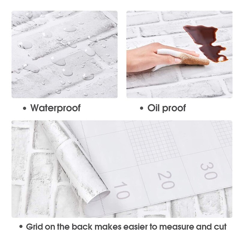 Papel tapiz de ladrillo blanco, papel pintado de ladrillo adhesivo 3D, papel tapiz de pared removible de ladrillo con textura de imitación