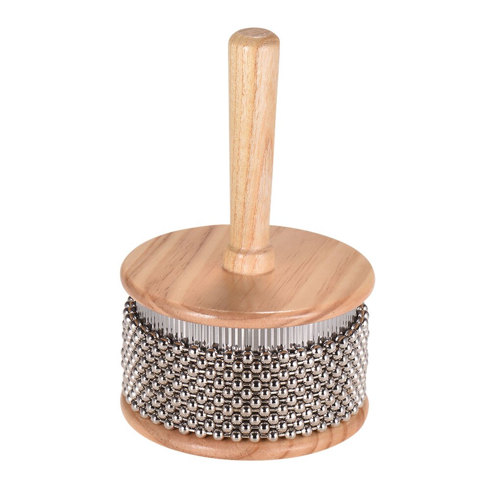 Wooden Cabasa Percussion Musical Instrument Metal Beaded Chain & Cylinder Pop Hand Shaker for Classroom Band Medium Size