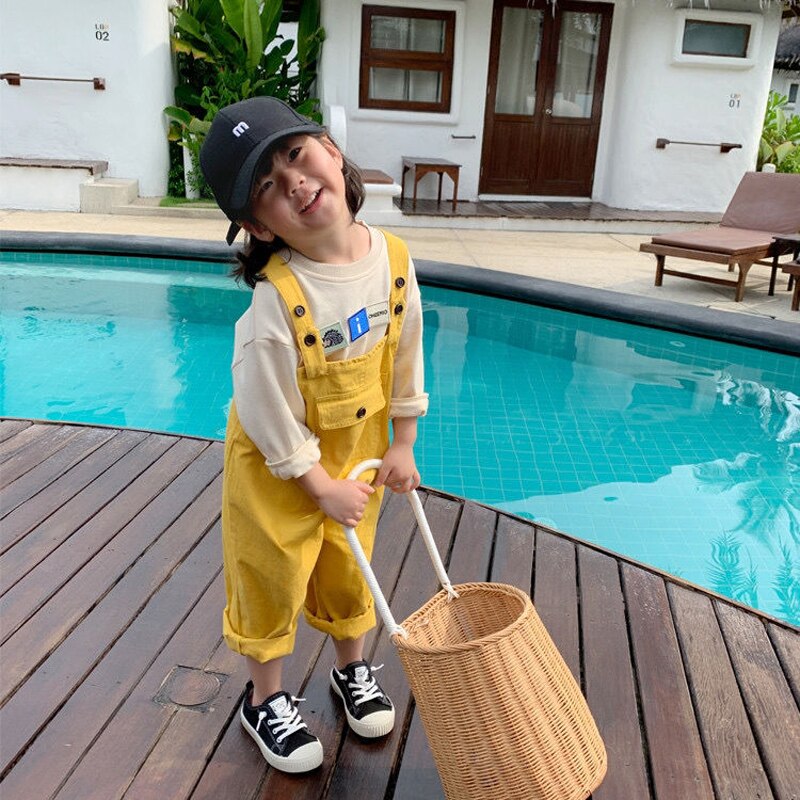 Combinaison une pièce jaune/blanc pour enfants, salopette décontractée, couleur unie, pour garçons et filles, ample, printemps automne,