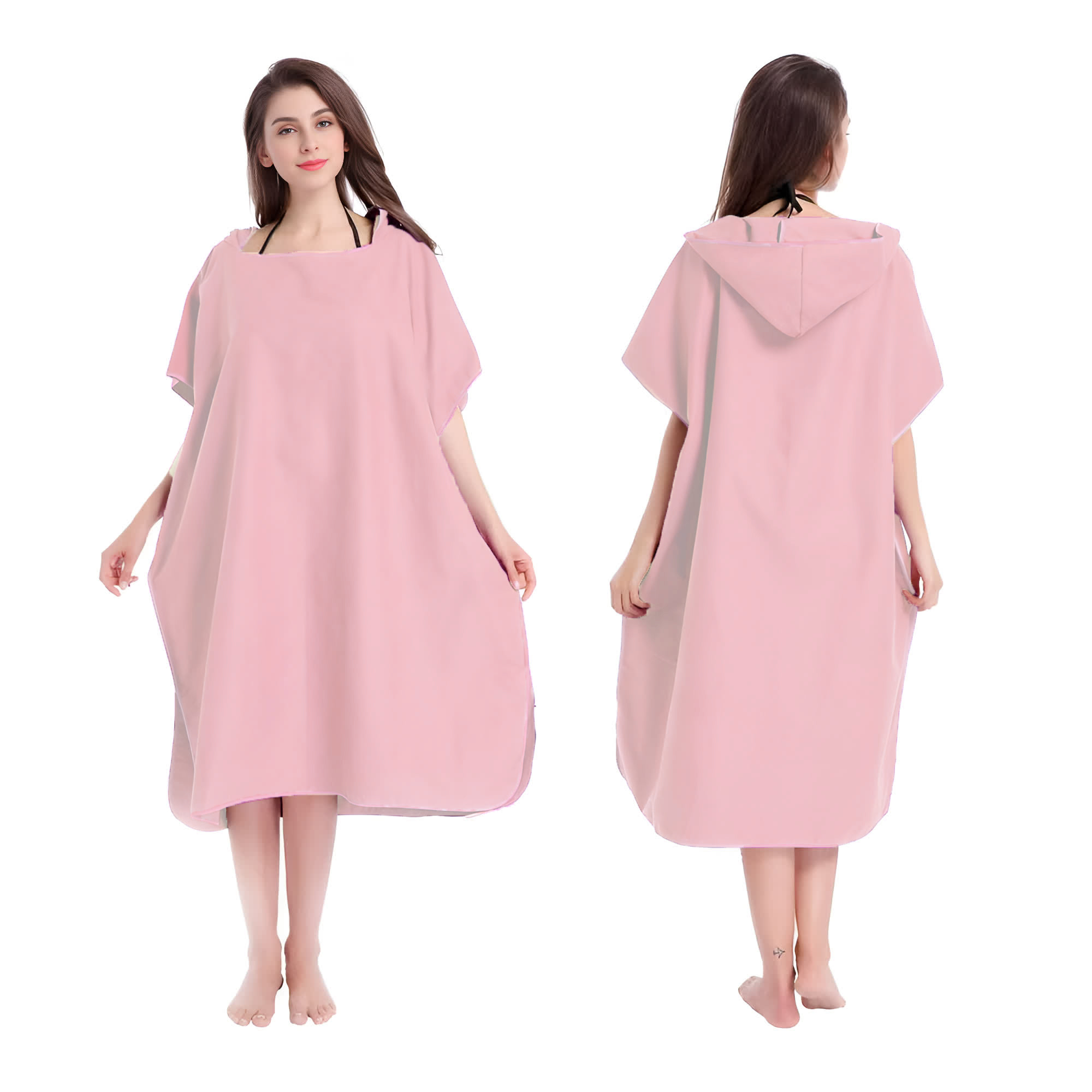 Mikrofaser-Kapuzenhandtuch für Männer und Frauen, Schwimmen, Strand, Reisen, schnell trocknend, Wickelmantel, Umhang, Badetuch, Bademantel, Surfen-Poncho, Sauna, Spielen: Rosa