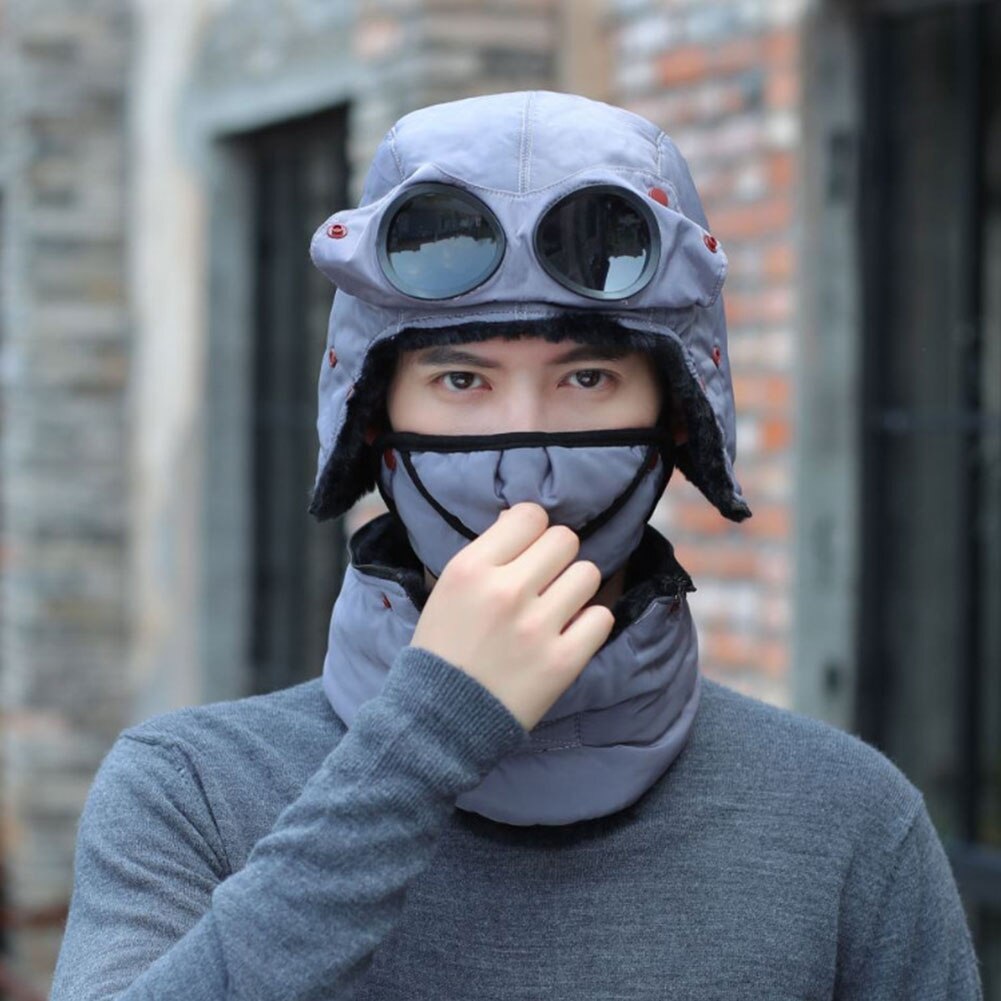 Winter Trooper Hat for Men and Women with Goggles Mask Scarf Warm Windproof Ear Flap Trapper Hat