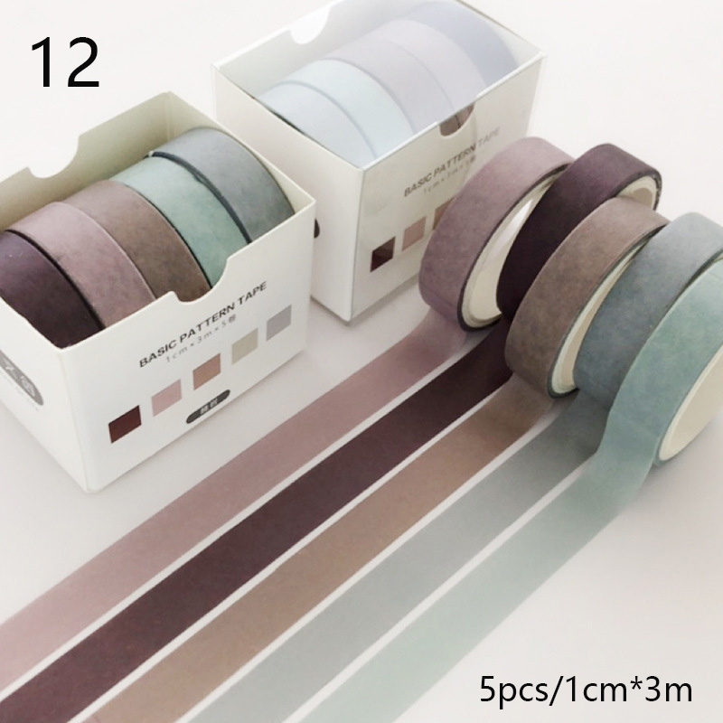 5 unids/set Washi Tape lindo adhesivo de rejilla Color sólido estilo básico cinta adhesiva para pegatinas Scrapbooking DIY álbum de fotos diario: Amarillo claro