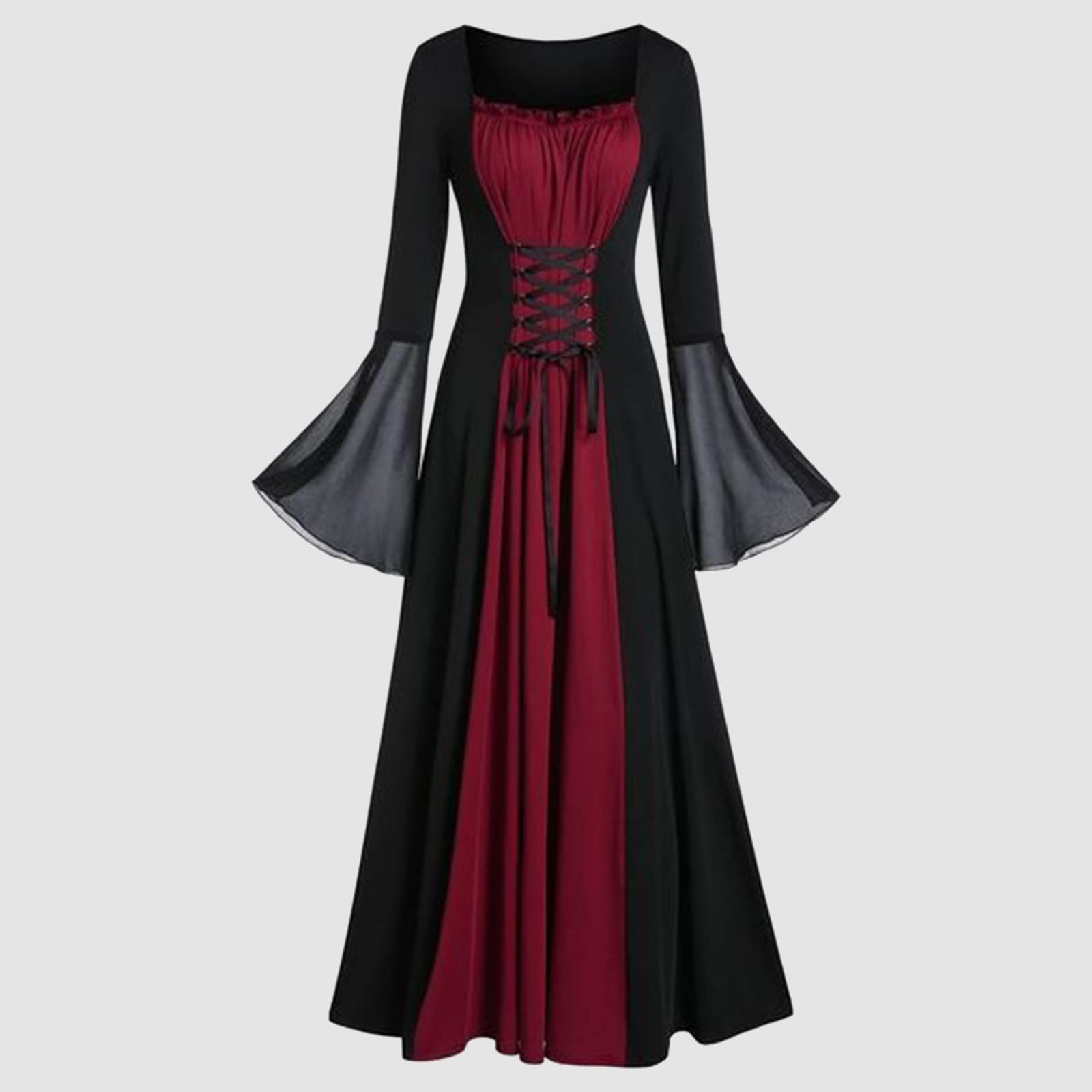 Halloween Mittelalter Renaissance Vampir Kleid für Frauen Vintage Cosplay Piratenkostüm Hexe Karneval Dress Up Party 2025: M / Burgunderrot
