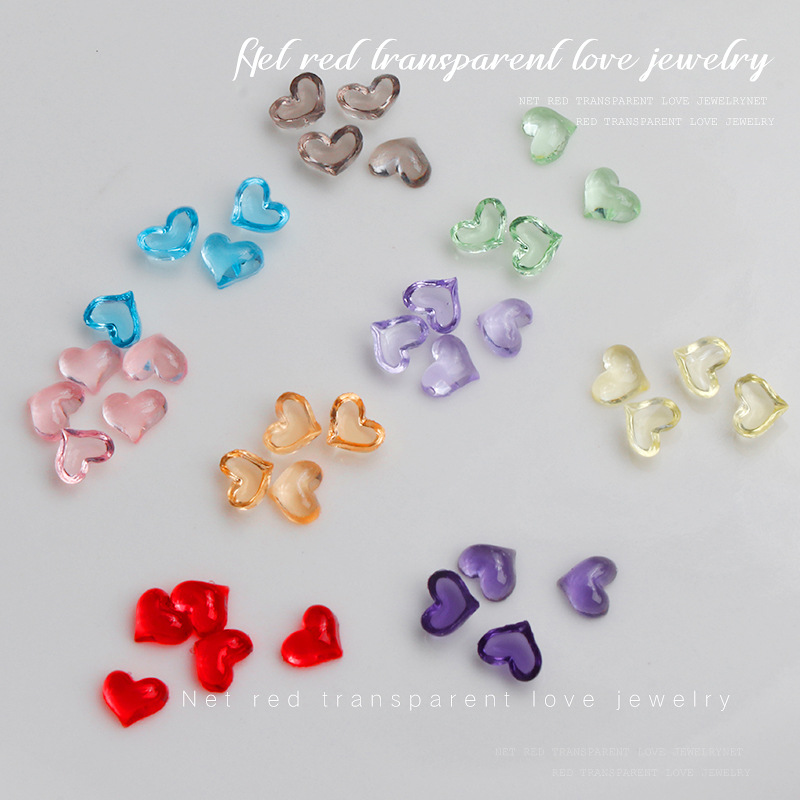 100 Uds. Decoraciones transparentes para decoración de uñas con forma de corazón de amor, dijes 3D para uñas, gemas de diamantes de imitación con parte posterior plana de resina para accesorios de manicura DIY