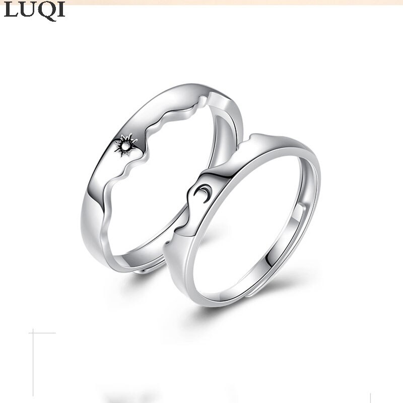 Men's and Women's S925 Silver Plated Platinum Personality Mountain Sea Sun Moon One Couple Rings JZ136