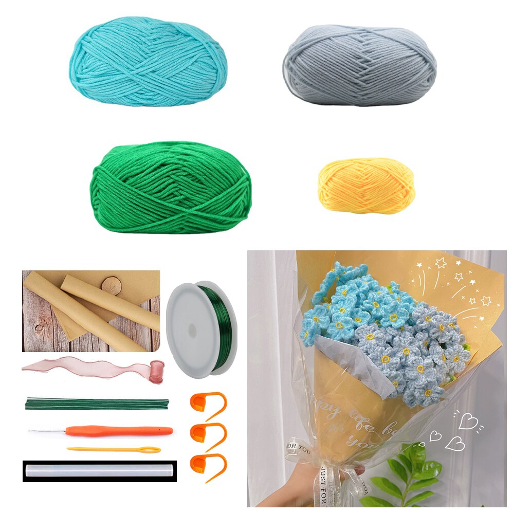 TPRPYN Myosotis – Kit de Crochet pour Bouquet de fleurs, avec fil, bricolage, oublier, pas de fleurs, kits de Crochet, tricot, vidéo de débutant faite à la main: NL50 24 61 BL1