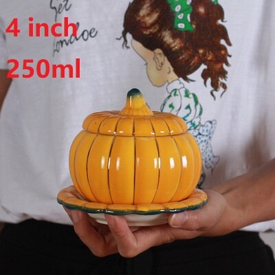 Cute Ceramic Pumpkin Bowl Sugar Bowl with Lid Handle Salad Fruit Soup Ice Cream Bowl Kitchen Noodles Bowls Decor Home Tableware: d