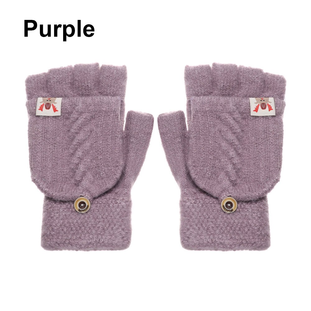 Winter Warm Knitted Gloves Women Men Fingerless Exposed Finger Half Capped 2 in 1Thick Gloves Soft Elastic Gloves: purple