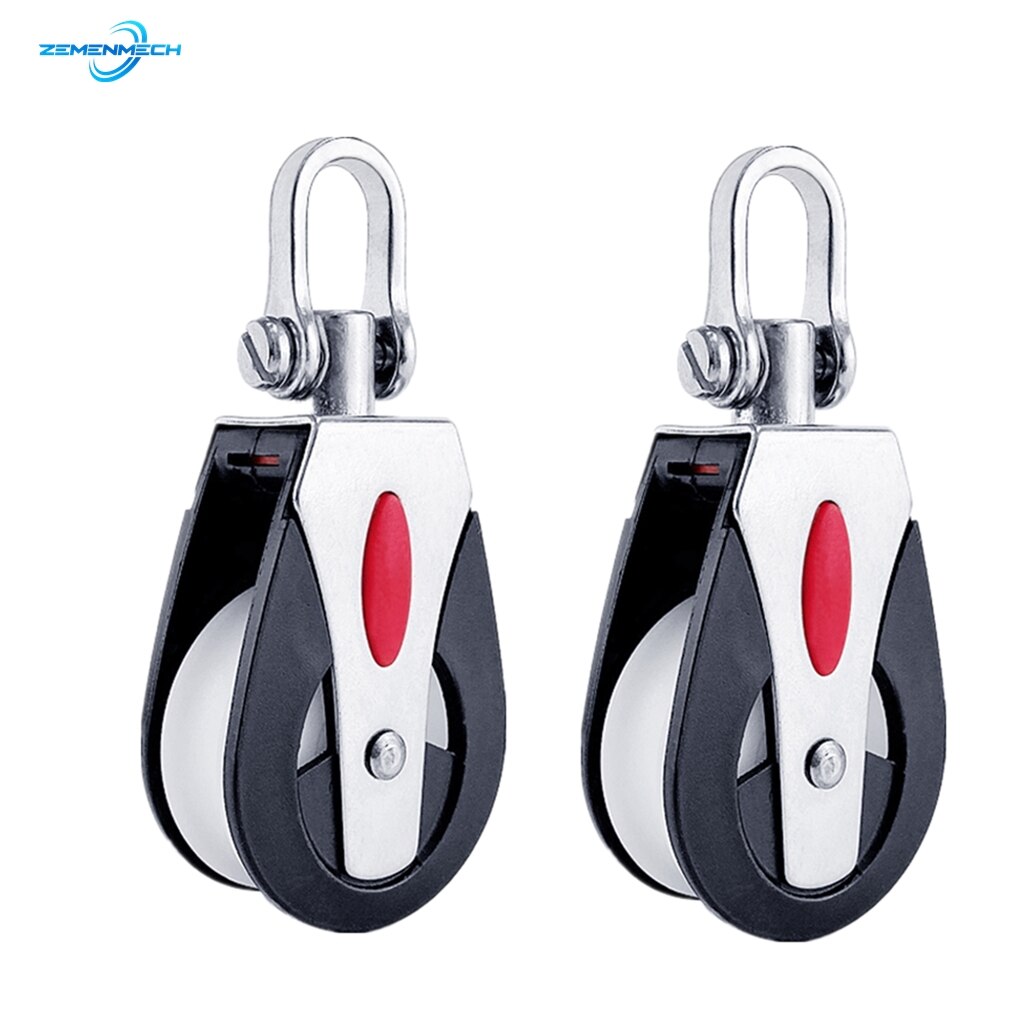 2PCS Sheave Block Universal Head Single Pulley 1500Lbs Swivel Shackle Sailboat Plain Bearing Block Rope Runner Boat Accessories