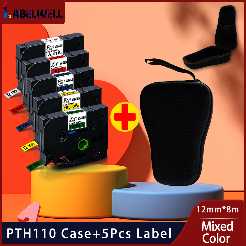 Hard Case Pak Voor Brother P-Touch PTH110 &amp; PT-H100 Label Printer Reizen Beschermende Draagtas Opbergtas Met 5pcs 231 Labels: Case-5 Mixed Color