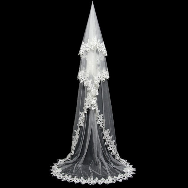 Eightale 3M Wedding Veil Lace Appliques Edge Tulle Bride Veil White Ivory Wedding Accessories