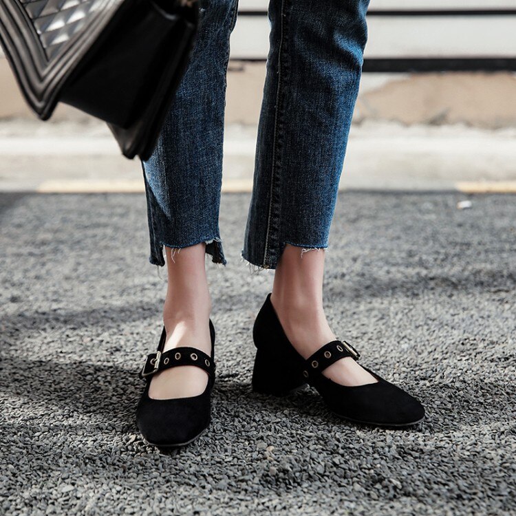 Oversized 10 11 12 ladies high heels women shoes woman pumps Square-headed heavy-heeled single shoes