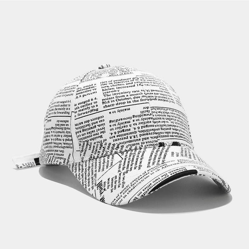 FS 2022 Yellow Retro Newspaper Pattern Baseball Cap For Men Summer Women Stylish Caps Streetwear Hip Hop Trucker Hat Casquette: White Baseball Cap