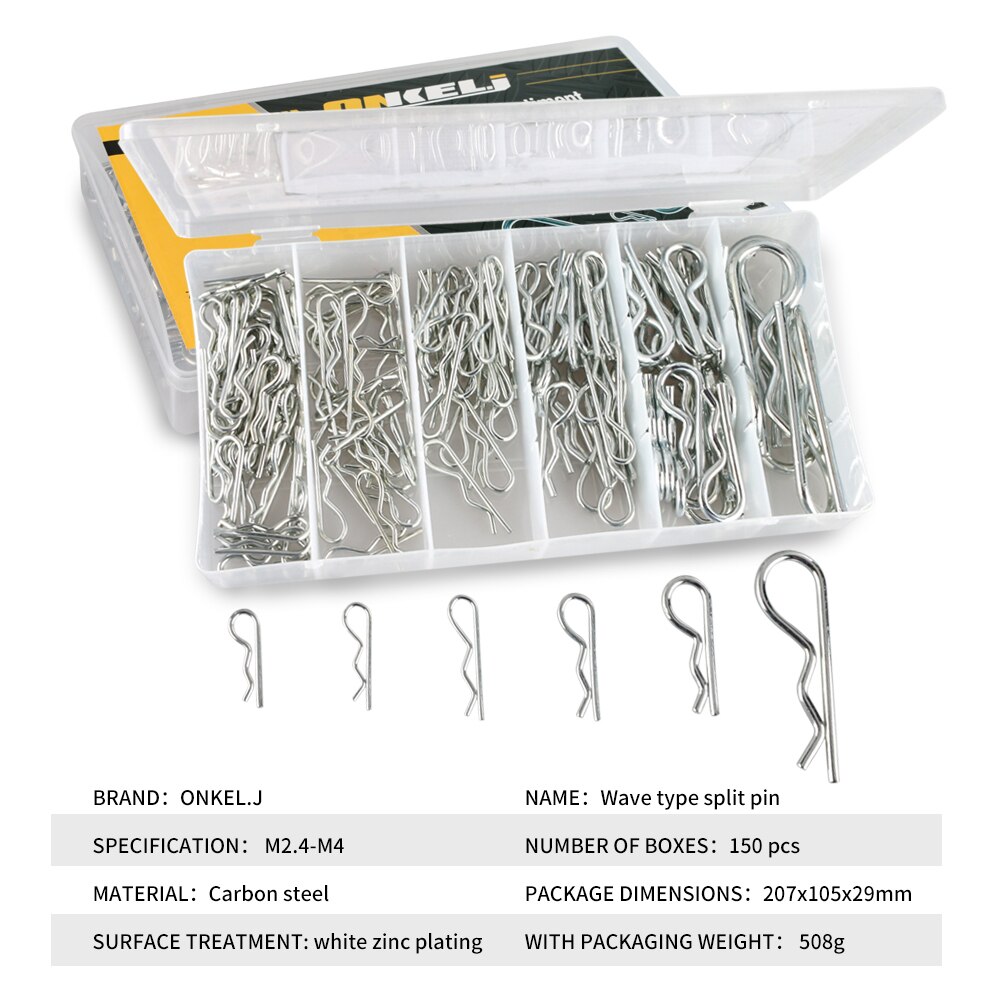 150pcs Carbon Steel Anti-rust Hair Pin Hitch Retaining R Clip Cotter Spring Pin M2 M2.4 M2.8 M3.5 M4