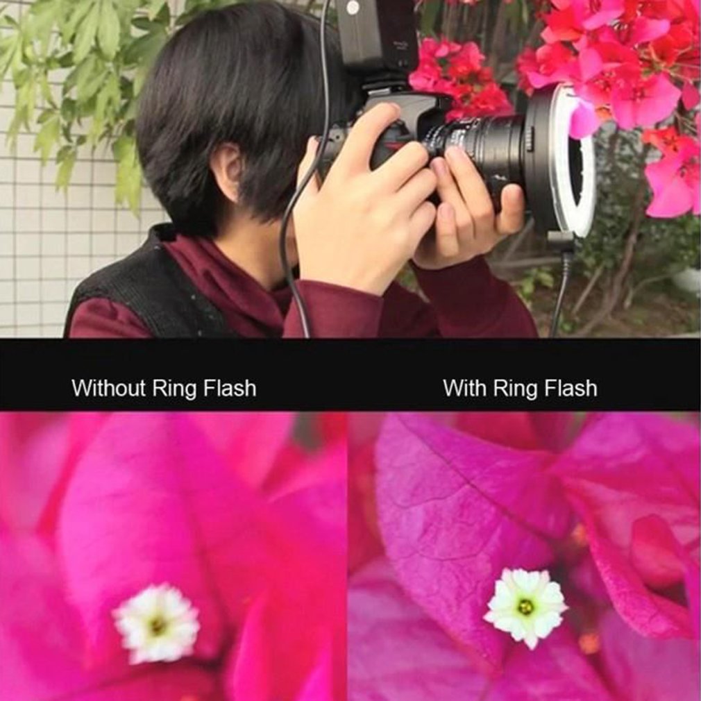 Lampe Flash annulaire LED Macro pour Canon, Nikon, Panasonic, Pentax, Olympus, appareil photo DSLR