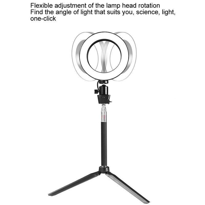 10 Gear 3 Color Beauty Fill Lamp Small Photography Ring Led Lamp Usb Photo Photography Lights with Stand Makeup(black)